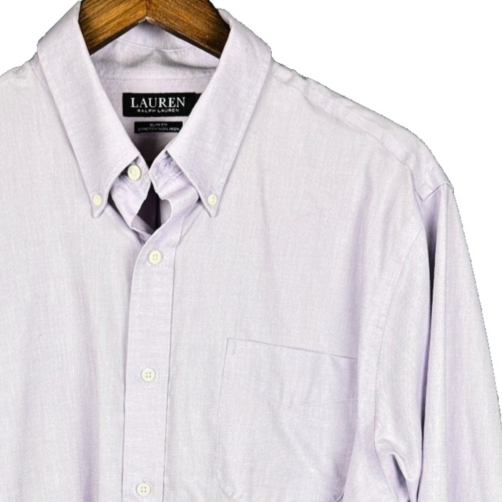 Lauren Ralph Lauren Shirt Mens 17 32/33 Purple Slim Fit Stretch Non Iron Button
